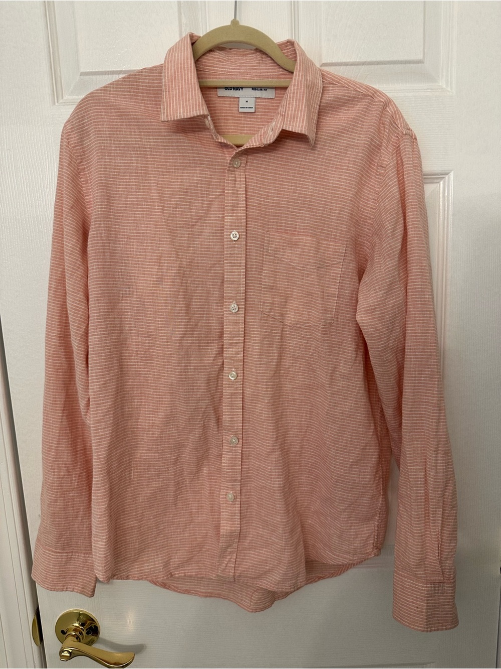 Old‎ Navy Mens Regular Fit Linen Cotton Blend Striped Button Down Shirt Pink M